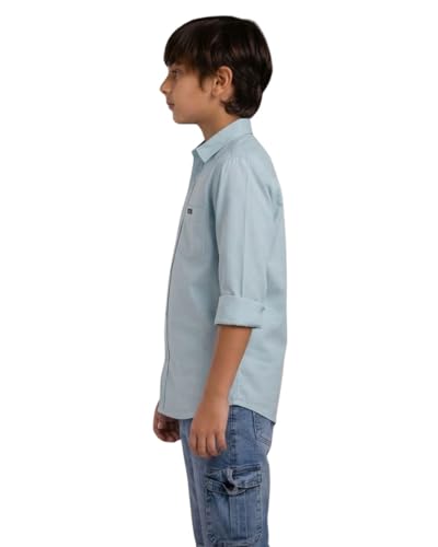 Image of Red Nine Rocket Science Boys' Solid Satin-Finish Poly Cotton Shirt | Single Pocket, Spread Collar, Long Sleeve, Casual
