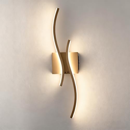 Image of Battery Operated Wall Sconce with Remote Control,10000mAh USB Rechargeable Wireless Minimalist Gold Wall Light,3000K-6000K Dimmable LED Wall Lamp for Bedroom Hallway Background Staircase -1 Pcs