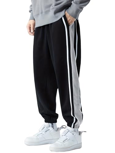 Image of Shasmi Black Side Striped Pants Men Oversized Baggy Wide Leg Trousers Elastic Waist Streetwear Joggers Men Track Pant for Men ll Track Pants ll Plain Track Pant (Trouser 155 $P)