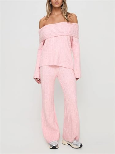 Image of Women Cute Off The Shoulder Sweater Sexy Long Sleeve Slouchy Knit Loose Fit Pullover Top Going Out Knitwear Jumper
