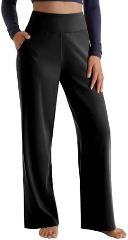 MOOSLOVER Women Trouser Style Wide Leg Yoga Pants with Pockets Pull On High Waist Business Casual Pants(S,#2 Black)