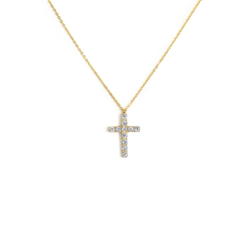 Collier femme Croix Marlù en acier inoxydable et oxydes de zircon aux finitions dorées