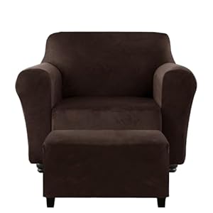 Chair and Ottoman Cover Set, Armchair and Ottoman Velvet Cover Non-Slip, Stretch Single Seat Sofa and Foot Stool Covers Set for Living Room (Coffee,Chair + Ottoman)