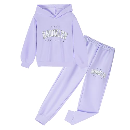 Image of Kids Girls Outfits 2 Piece Letter Print Hoodie Sweatshirt and Jogger Sweatpants with Pockets Clothing Sets for Girls