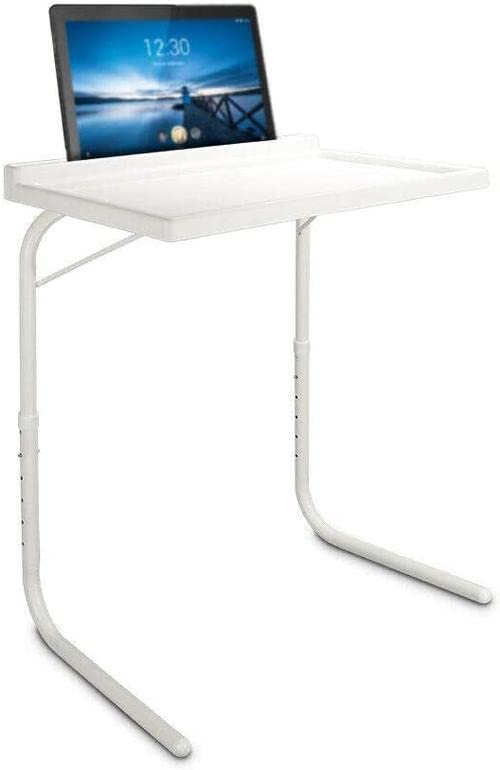 Mesa Plegable Auxiliar Multiusos - 51,8x40x77 cm - Tablero Abatible con 3 Niveles de Inclinación y 6 Alturas Regulables - Bordes Antiderrames y Altillo para Colocar la Tablet - Soporta hasta 25 kg