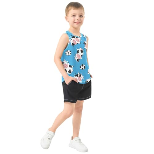 J JOYSAY Cartoon Cow Sky Blue Boys Tank Top Sleeveless Muscle Shirts Quick Dry Workout Active Sport Kids T-Shirts 3-15T4