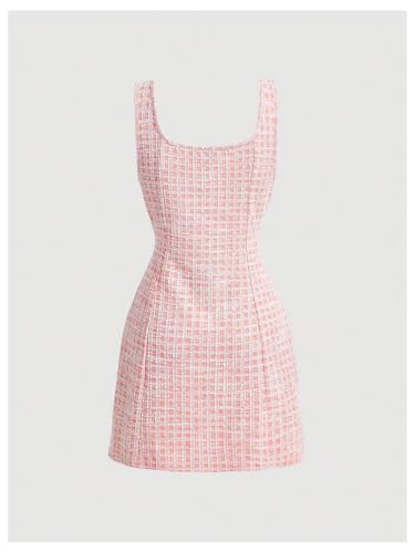 Floerns Women's Plaid Tweed Dress Sleeveless Square Neck Elegant Work Mini Dress2