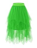bridesmay Tüllrock Damen Elastischer Waistednd Asymmetrisch Sommerrock Midirock Halloween Karneval Party A-Linie Röcke Green M