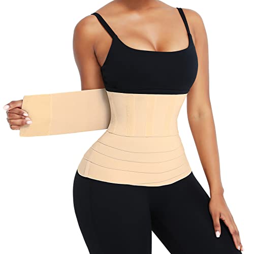 FeelinGirl Waist Trainer for Women Bandage Wrap Sauna Belt Long Torso Tummy Sweat Wraps Belly Body Shaper Waist Trimmer Belt (One Size, Beige)