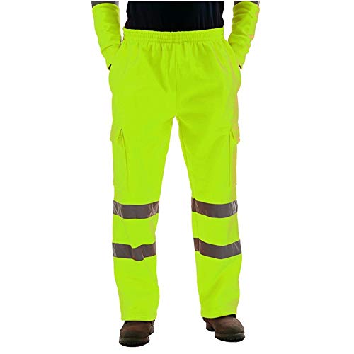 Eghunooye Herren Sporthosen Arbeitshose Sicherheit Hosen mit Reflektierendstreifen Warnschutz Baumwolle Jogginghosen Outdoor Fitness Laufen Hosen (Grün, XL) Cover