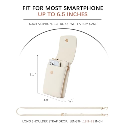 Image of BOSTANTEN Leather Small Crossbody Bags for Women Zipper Cell Phone Bag Wallet Purses Ajustable Strap, B-01-pebble Beige-white, Small, Cell Phone Crossbody Bag