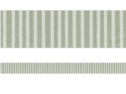 Teacher Created Resources Classroom Cottage Sage Green Stripes Straight Border Trim (TCR7179)