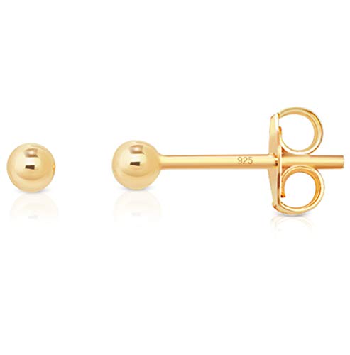 DTPsilver - Pendientes Bola Oro Mujer - Pendientes Mujer Bolitas Pequeñas - Pendientes Mujer Pequeños Plata de Ley 925 Plateada en Oro Amarillo - Diámetro Bola 2 mm