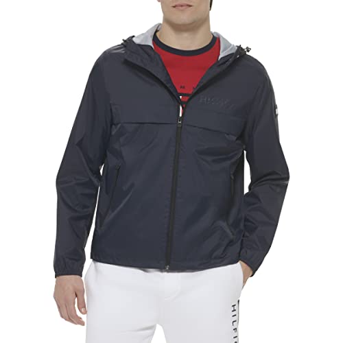 Image of Tommy Hilfiger Mens Stretch Hooded Zip-Front Raincoat