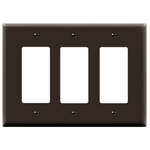 Image of ENERLITES Triple Decorator Switch Cover, Three Gang Outlet Wall Plate, Gloss Finish, Mid-Size 3-Gang 4.88 inch x 6.77 inch, Unbreakable Polycarbonate Thermoplastic, UL Listed, 8833M-BR, Brown