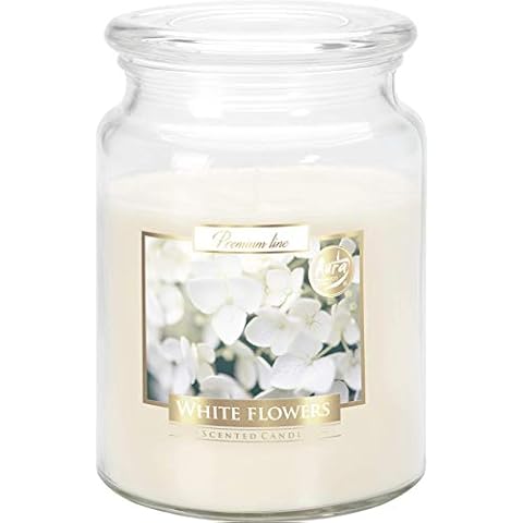 Large Scented Candle in a Jar with Lid - 100 Hours Burning - Diameter 9.9 cm and Height 14 cm - Aroma - White Flowers Cover