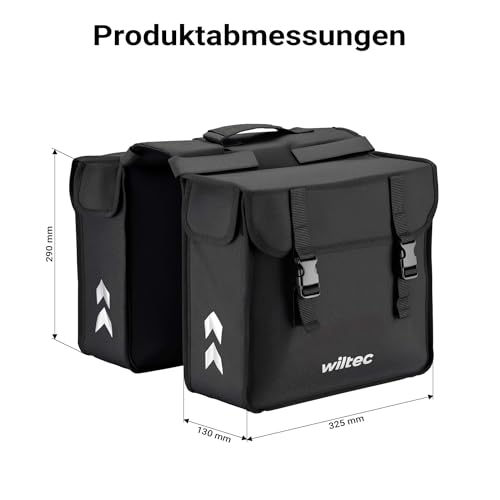 Wiltec Doppel Gepäckträgertasche 35 x 13 x 30 cm, Fahrradtasche Gepäckträger 30 l Stauraum, wasserresistente Fahrrad Tasche, Gepäcktasche leichte Handhabung