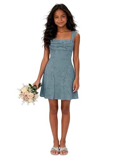 LEJOSEI Slate Blue Jr Bridesmaid Dresses for Girls 7-16 Mini Juniors Graduation Dress Short Girls Formal Dresses for Party