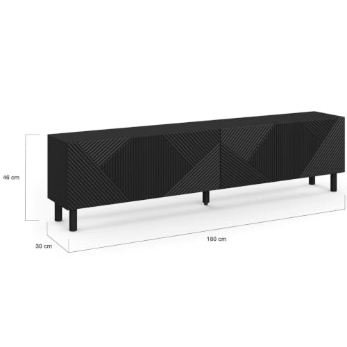Meuble TV 180 cm HIMARA 2 portes lattes géométriques bois - vue 6