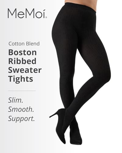 Image of MeMoi Boston Ribbed Cotton Sweater Tights, Warm Opaque Winter Tights