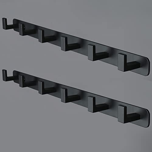 Image of Coat Rack, Heavy Duty Stainless Steel 6 Tri Coat Hook Hanger, Wall Mounted Wall Hooks, Rustic Clothes Hook /Key Hook Rail for Bathroom Kitchen Entryway(2 Pack, 6 Hook Black)