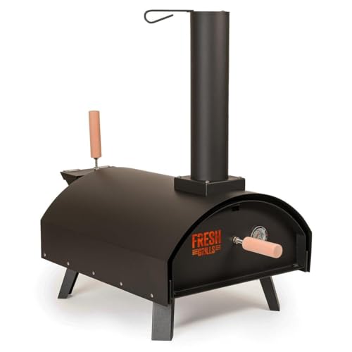 Fresh Grills Black Steel 12 Portable Pizza Oven - Wood, Charcoal - 60 Sec Cooking - Includes Stone, Peel & Thermometer - Countertop - Pizza Oven