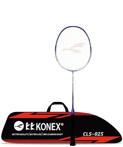 Konex Premium Badminton Racquet with Carbon Shaft | Ultra Durable & Lightweight, Graphite Layered Design | Ideal for Intermediate Players Pearl (Pack of 1, with String) White & Blue