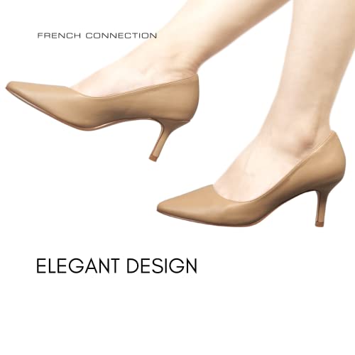 French Connection Kate Mid Heels Pumps Pointy Closed Toe Slip-On Dress Shoes For Women In Dark Nude Size 8.5 #TOP1