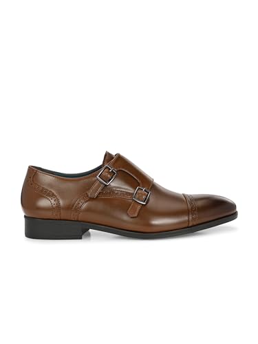 Image of San Frissco Men's Formal Monks Shoes with Buckle Perforated Letherette Double Strap Lace-Up Business Shoes for Office /Comfortable Footwear with Non-Slip TPR Sole for Wedding and Parties