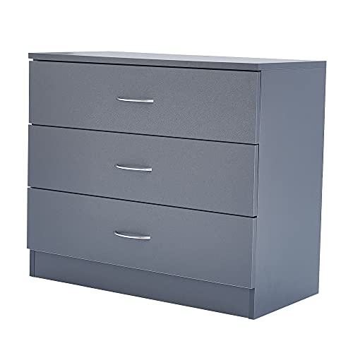 Panana Chest of Drawers, 3 Drawer With Metal Handles and Runners Unique Anti-Bowing Drawer Support Bedroom Storage Furniture (Gray)