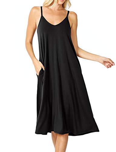 Image of ALLLA Women's Lightweight Flowy Summer Dress - Adjustable Strap Knee Length Dress with Side Pockets. Casual, Beachwear