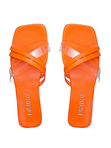 Verdusa Women's Criss Cross Leather Flat Sandals Square Open Toe Vacation Slip on Slippers