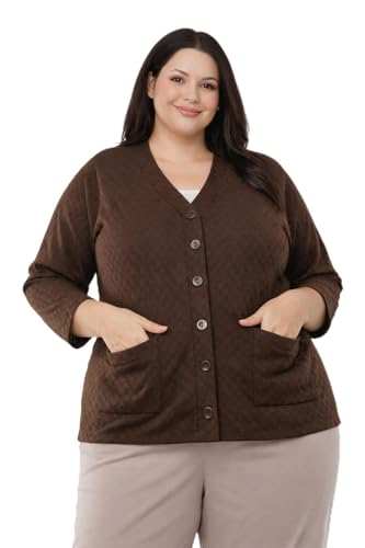 Image of Women's Warm Woolen Cardigan, Full Sleeve Knitwear, Winter Sweater with Front Pocket, Plus