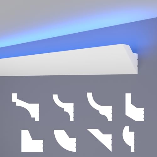 HEXIMO LED Stuckleisten klassisch, XPS Styropor indirekte Beleuchtung Wand- & Deckenleisten Styroporleisten für Decken (20,4 Meter HLED 24)