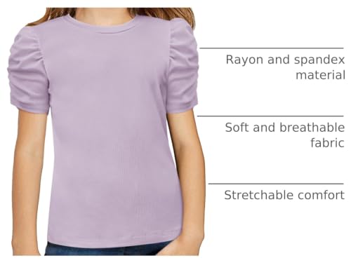 Image of Arshiner Girls Puff Short Sleeve Shirts Summer Ribbed Knit Crewneck T Shirt Tops Tee Blouse
