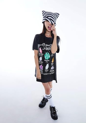 Dolls Kill Crystal Girl Oversized Tee by Delia's - Washed Design with Crystal Graphics and Loose Fit, Perfect for Casual Fashion - Black, Small