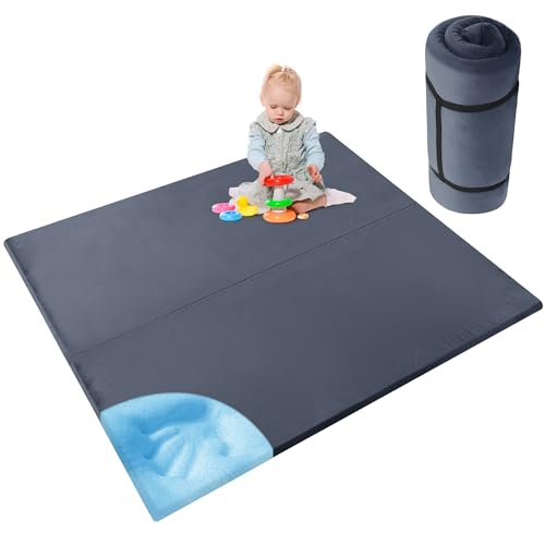 Image of HOMBYS 59x71 Fodable Memory Foam Play Mat for Playpen,Thick 1" Thick Baby Play Mat for Floor,Padded Play Mat with Non-Slip Backing,Soft Tummy Time Mat,Baby Crawling Mat for Toddlers,Playmate for Baby