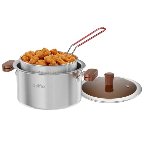 Opifex Stainless Steel Deep Fryer Pot with Basket,3.0L Stockpot for Home Use Frying, Pasta, Soup &...