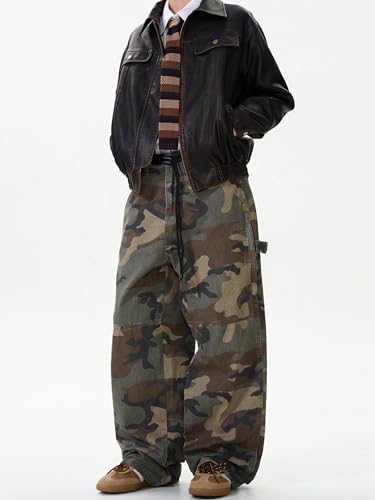 GUOYUXIAO Men's Jeans American-Style Retro Workwear Pants Loose-fit Wide-Leg Casual Trouser for Men3