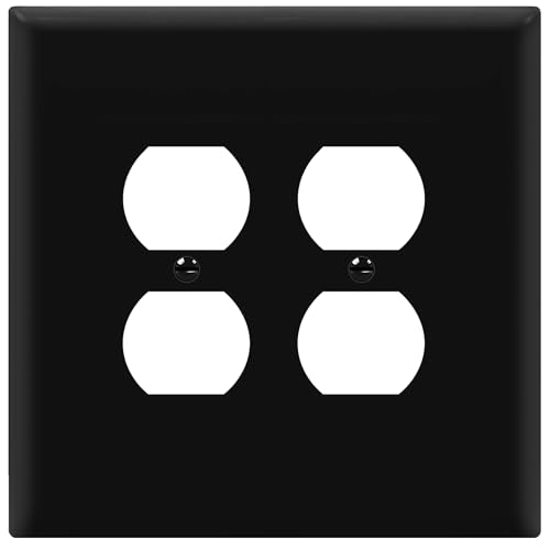 Image of ENERLITES Double Duplex Receptacle Cover, Two Gang Outlet Wall Plate, Oversized 2-Gang 5.5 inch x 5.5 inch, Unbreakable Polycarbonate Thermoplastic, UL Listed, 8822O-BK, Black