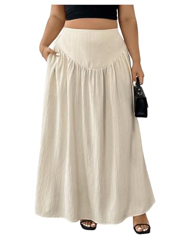 Women's Plus Size Maxi Skirts High Waisted A Line Flowy Vacation Skirt with Pockets