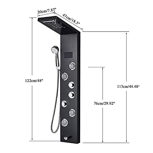 TVTIUO-Columna-Ducha-Hidromasaje-LED-Panel-De-Ducha-5-Funcion-con-Pantalla-LCD-4-boquillas-Sistema-de-Ducha-Montaje-en-Pared-Acero-InoxidableNegro