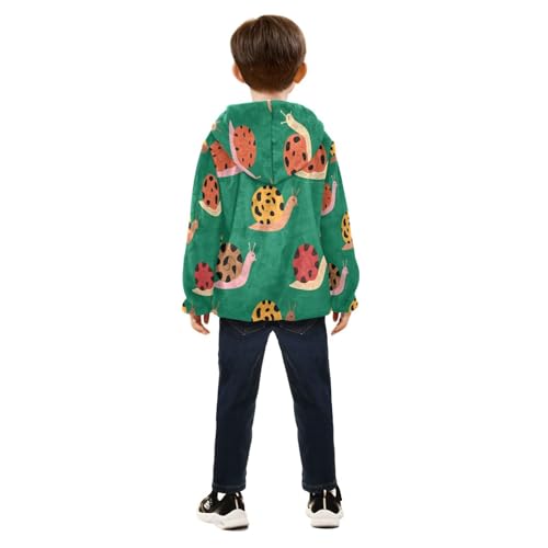 Pattern Snail on Green Toddler Fleece Jacket Girl Boys Hooded Fleece Jacket Coat Warm Outwear Zip-up 3-10T4