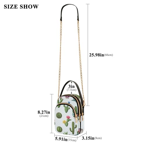 Single Shoulder Handbags Quilted Chain Strap Cell Phone Handbag Chic Zipper Lady Crossbody Bag Cacti Succulents Colorful Flowers3