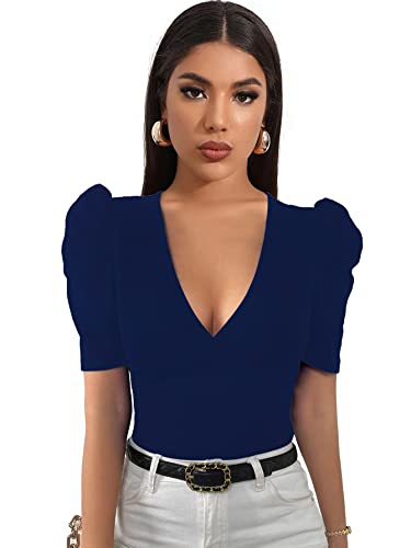 Image of Shasmi Women's top, stylish top, soft and comfortable fabric with a little stretch, Navy blue, M
