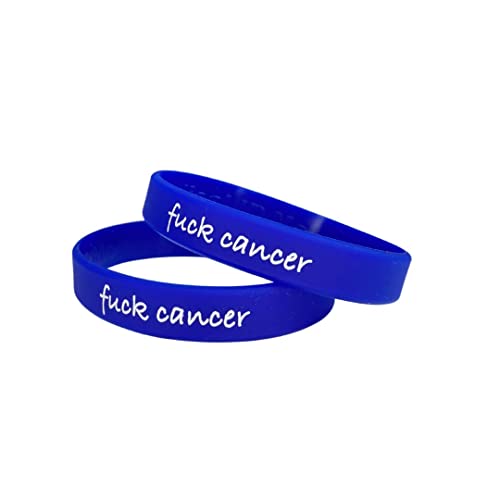 (2 PACK) Fuck Cancer Wristband For Breast Testicular Prostate Ovarian Lung Skin Awareness Support Silicone Bracelet Men's Women's Adult Gift (Medium 18cm, 2 Pack BLUE)