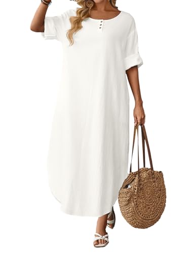 Image of Celmia Autumn Solid Loose Long Maxi Dress Cotton Caftan