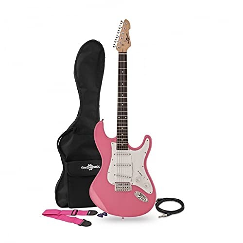 Guitare Électrique LA Taille Standard par Gear4music avec Accessoires Rose - Les Beatles, Paul McCartney, John Lennon, RIngo Starr, George Harrison Guitare Électrique LA Taille Standard par Gear4music avec Accessoires Rose
