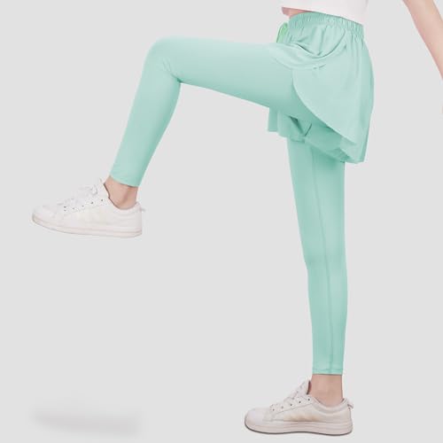 Yoga-Active-Leggings-for-Girls-2-in-1-Preppy-Kids-Flowy-Skorts-Tight-Yoga-Pants-Tennis-Skirted-Leggings-with-Pocket