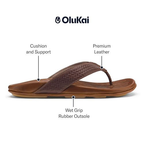 Image of OluKai Mea Ola Men's Leather Beach Sandals, Soft & Durable Flip Flops